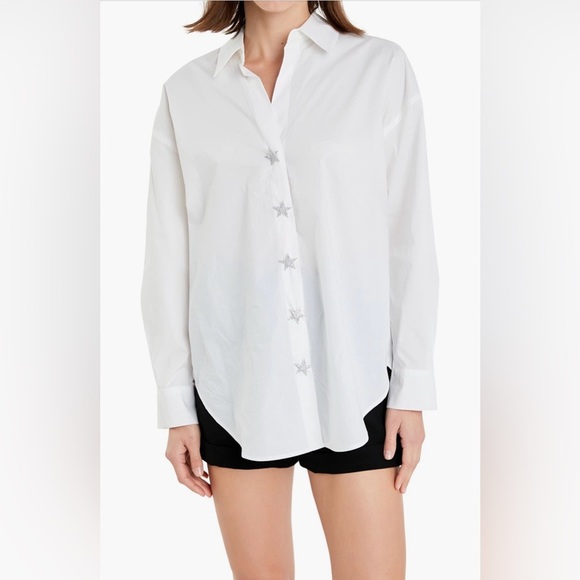 English Factory White Crystal Button Embellished Star Button Down Shirt - Picture 5 of 14
